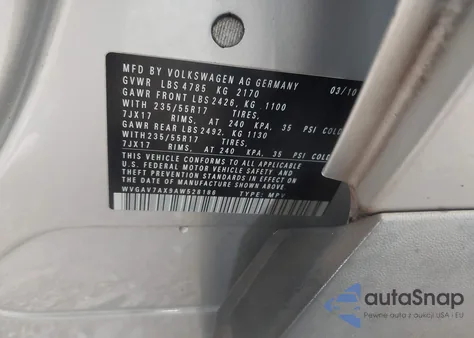 2010 Volkswagen Tiguan Wolfsburg Edition z USA, uszkodzony, nr VIN WVGAV7AX9AW528186